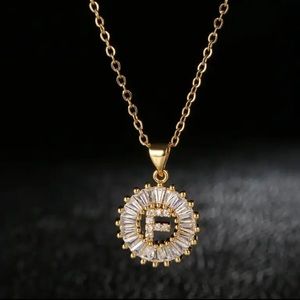 18K gold letter F AAA Zirconium necklace
